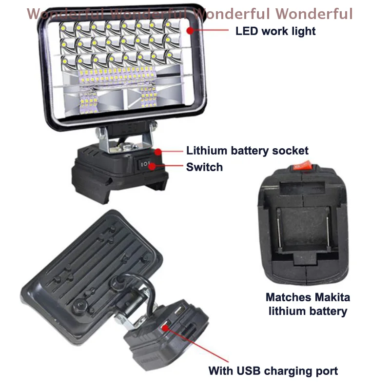 

Outdoor Flashlight Camping Lamp Li-ion Battery Emergency Lighting Cordless Lantern For MK 14.4V-18V Work Light LED