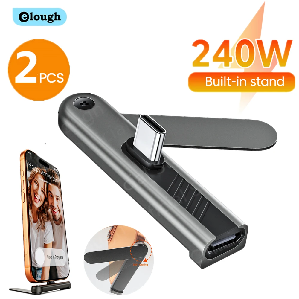 Adaptador USB C a USB C de 240W con 360° de giro °   Soporte Giratorio para Teléfono iPhone 17 con Transferencia de Datos USB 2.0 y Adaptador de Carga Tipo C