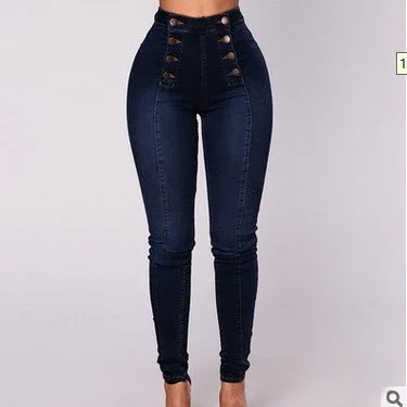 Denim Pencil Pants Women Vintage Jeans High Waist Washed Double Breasted Pockets Basics Ankle Length Trousers 2025 Streetwear