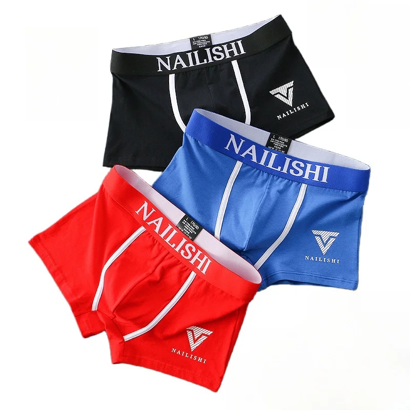 

2PCS Men's Underwear Pure Cotton Breathable Boxers Letter Print Mid Waist Flat Corner Underpants Comfortable Boys' Sports Shorts