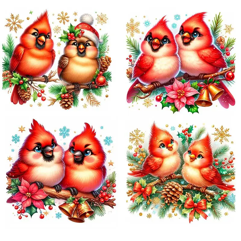 Watercolor Christmas cardinal Wall Sticker Self-Adhesive Home Decor Cute Festive Bird Winter Holiday Decor Decals M1098