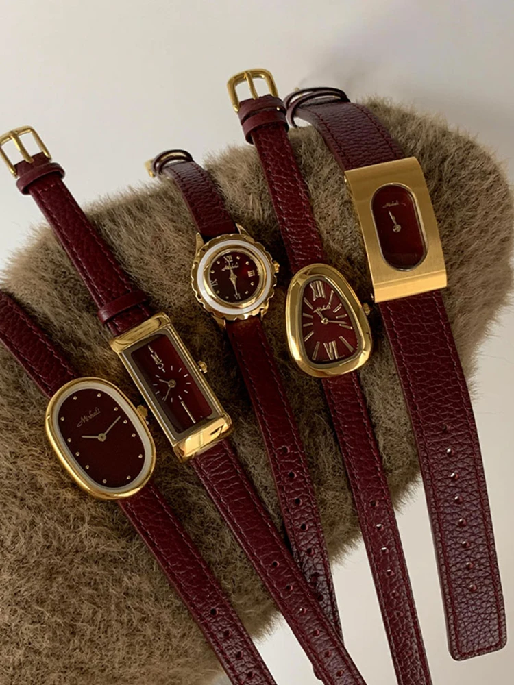 Vintage Temperament Wine Red Serie belt quartz Watch For women's girl watch Women's accessories wholesale