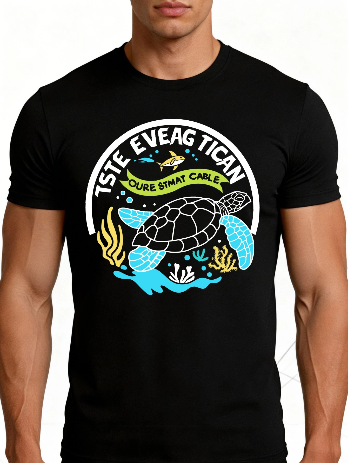 Men's Graphic T-Shirt - Breathable, Soft, Lightweight - Sea Turtle Marine Life Design - Vintage Fun Graphic Casual Short Sleeve Summer Top, Gift for Him