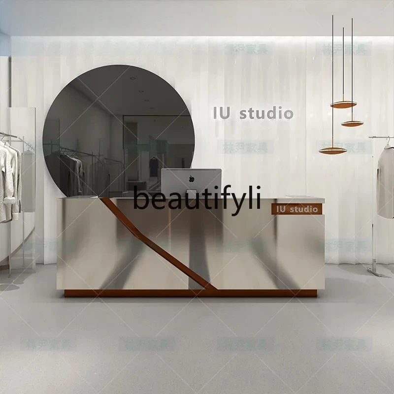 

Stainless steel bar checkout page Beauty salon front desk Clothing store Company reception desk