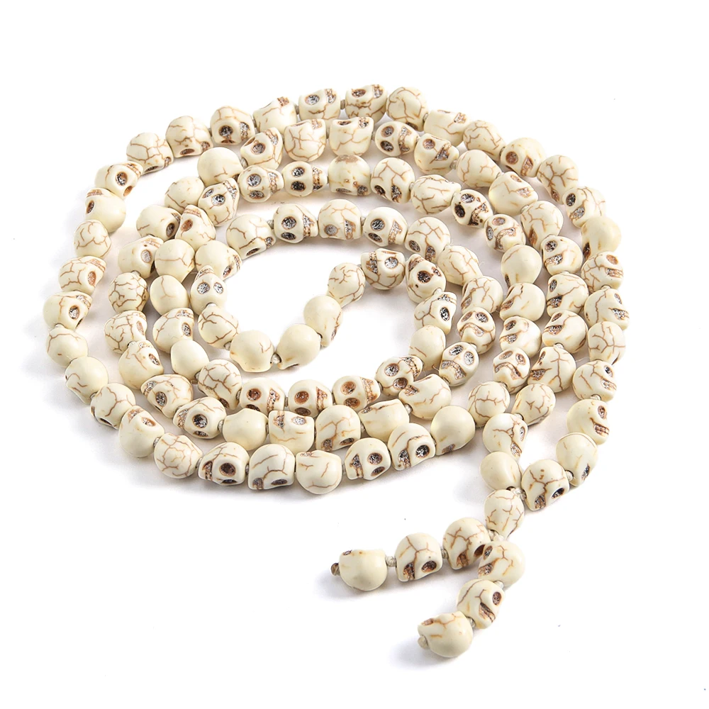 Bohemian Jewelry Blue Long Knotted Tibetan Buddhism 108 bone Skull Heads Prayer Bead Mala Necklace