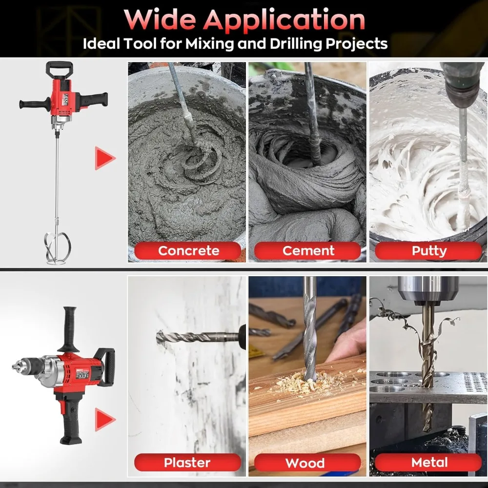 드릴 믹서, 3200W 20A 드릴용 콘크리트 믹서, 110V 유선 가변 속도 시멘트 믹서, 진흙, 모르타르, 페인트용 믹싱 드릴