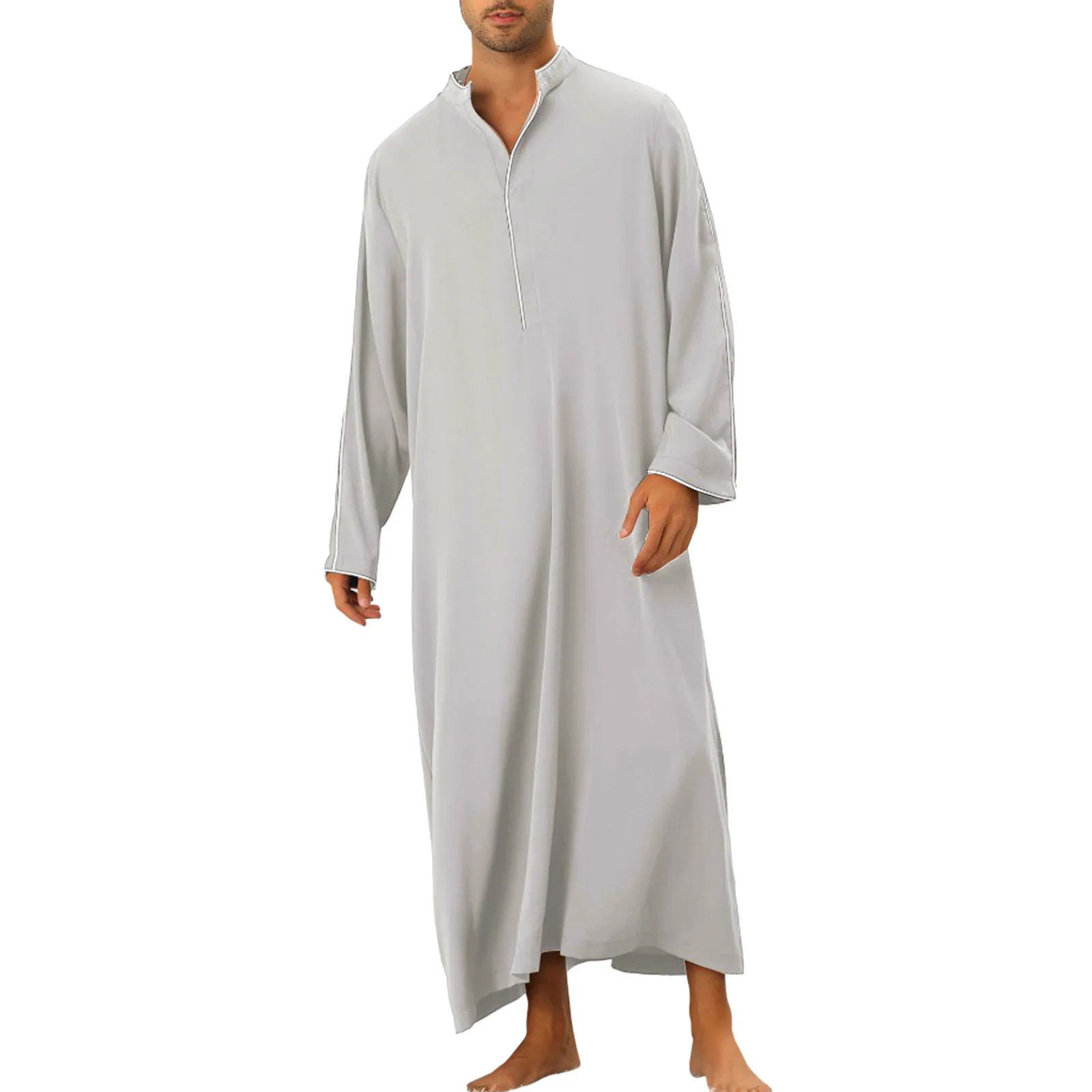 Men Muslim Kaftan Islamic Arabic Long Sleeve Solid Robe Middle East Caftan Loose Casual Musulmane Robes Ramadan Morocco Dubai