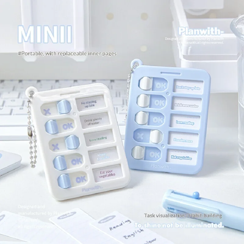 Planwith Mini Habit Tracker Portable Daily Task Planner With Replaceable Cards Keychain For Bag Purse Carry On Self Discipline