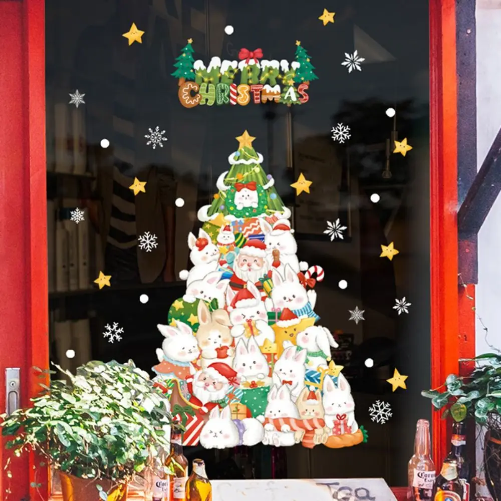 Multicolor Christmas Electrostatic Stickers Cartoon Santa Clause Reindeer Shopwindow Decals DIY Home Decoration