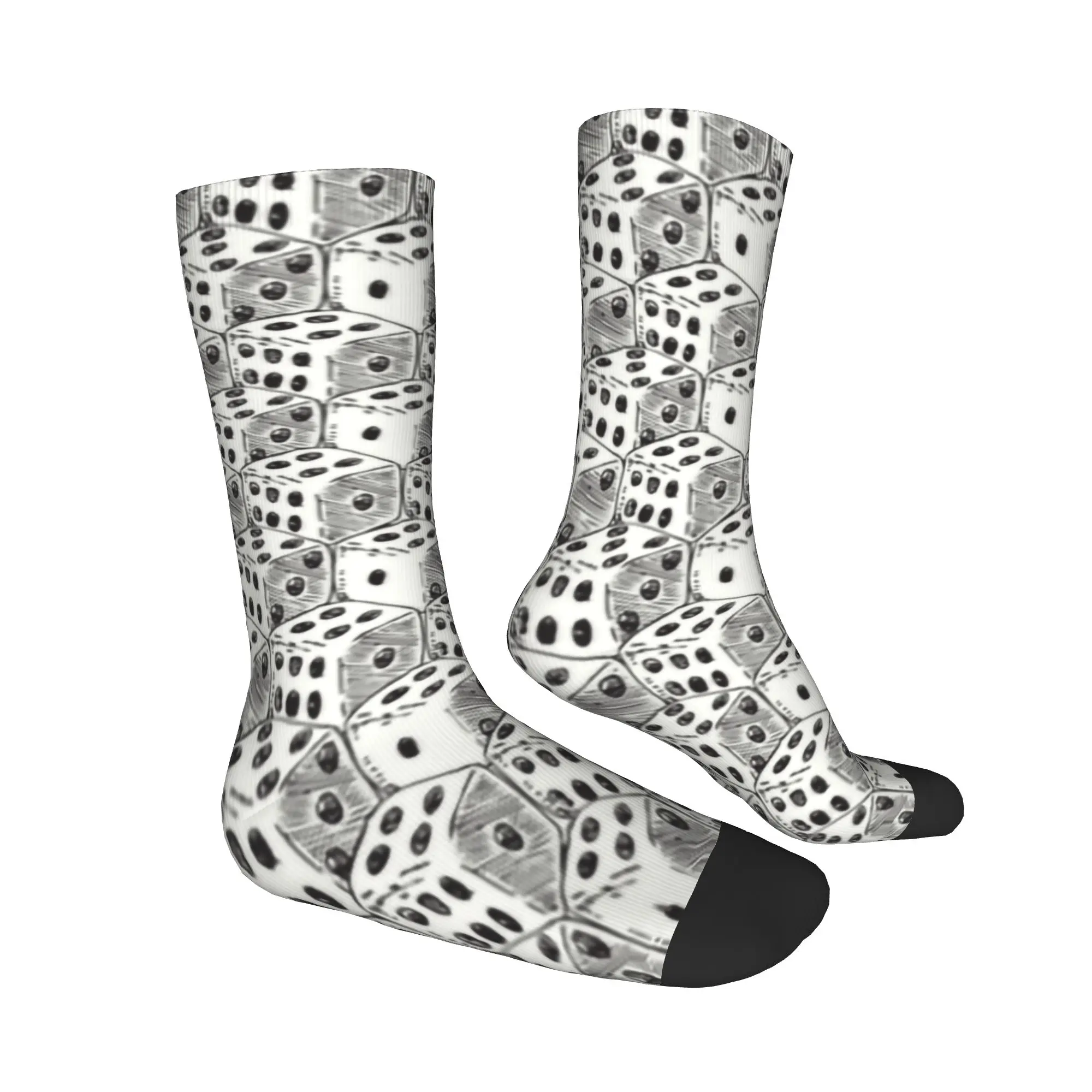 Cool Printing Dice Socks for Man Woman Stretch Summer Autumn Winter Gambling Game Crew Socks