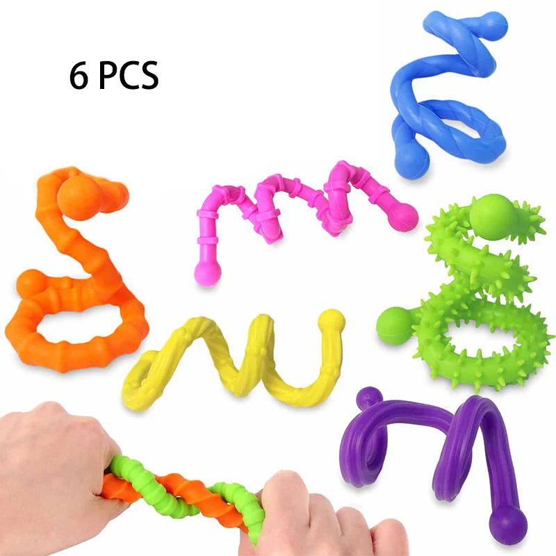 6 pcs Colorful Sensory Sticks Silicone Fidget Toys For Stress Anxiety Relief For Children Adults Learning Toys Toddlers Gifts