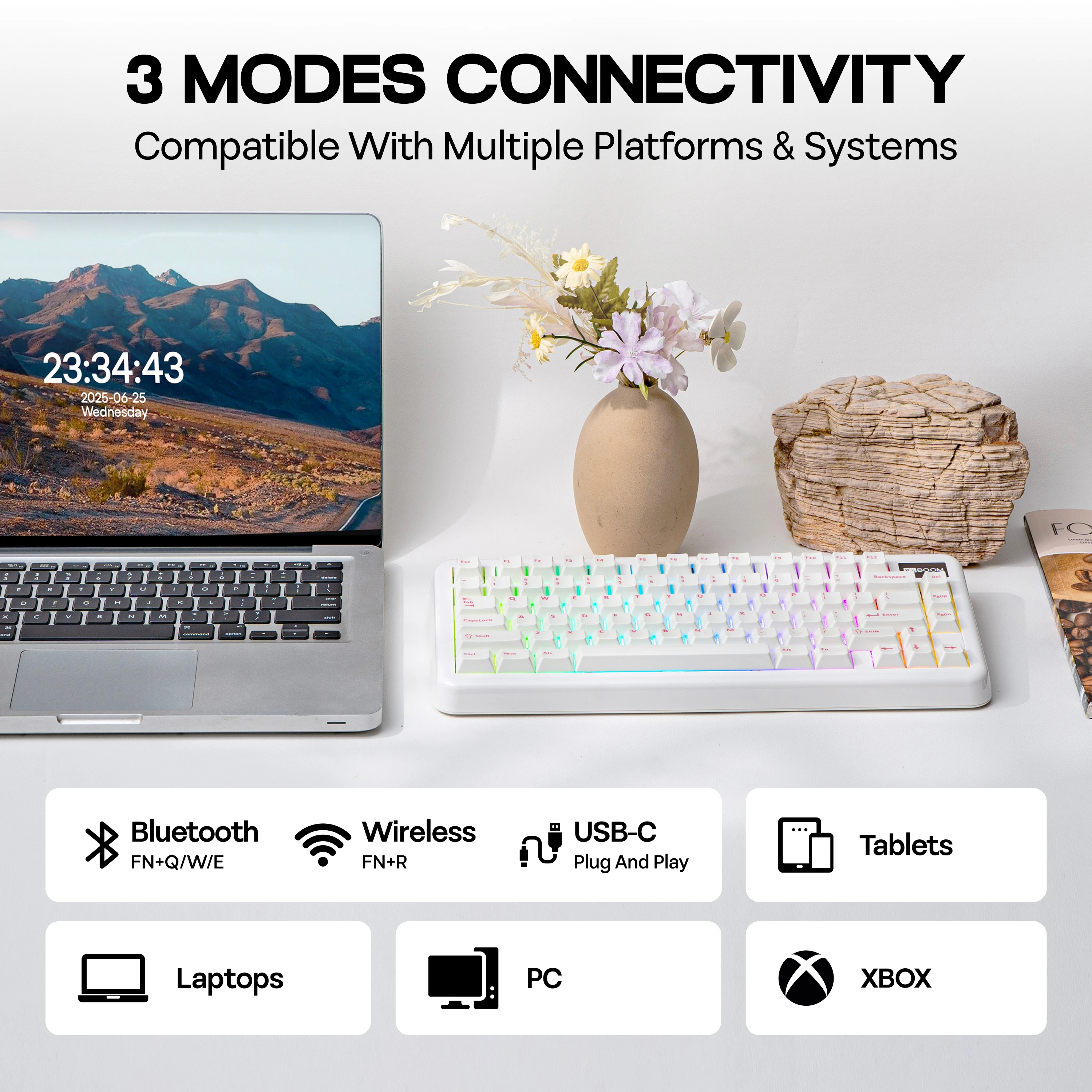 KiiBOOM Phantom81 Lite QMK/VIA 75% سلكي قابل للتبديل السريع/BT/2.4 جيجا هرتز لوحة مفاتيح ميكانيكية لاسلكية NKRO حافظة ABS + بطارية UV Tech 4000 مللي أمبير في الساعة #3