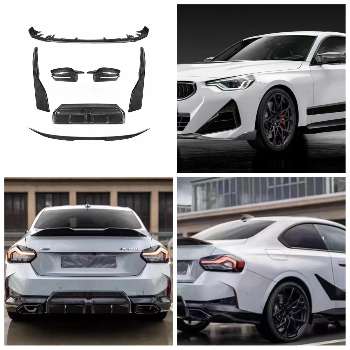 Dry Carbon Body Kit for BMW 2 Series G42 Coupe 2022-  Front Bumper Lip Rear Diffuser  Side Skirts Side Spilitter