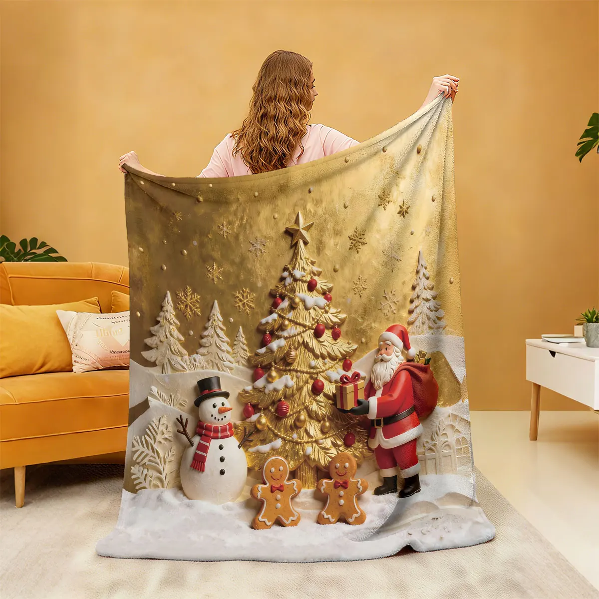 1pc Merry Christmas Santa Claus Snowman Print Flannel Blanket Multiple Sizes Comfortable Nap Leisure Blanket Machine Washable