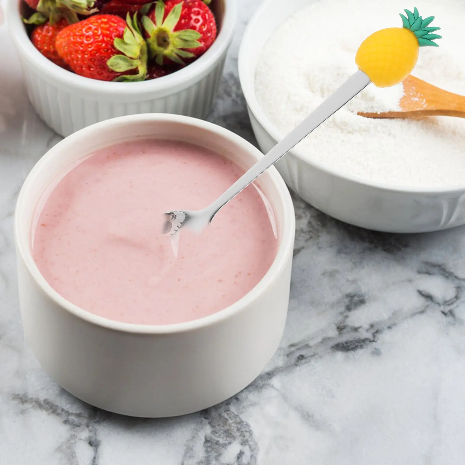 

5Pcs Fruit Spoon Dessert Spoon Stainless Steel Portable Mini Spoons for Dessert Ice Cream Kitchen Household Serving