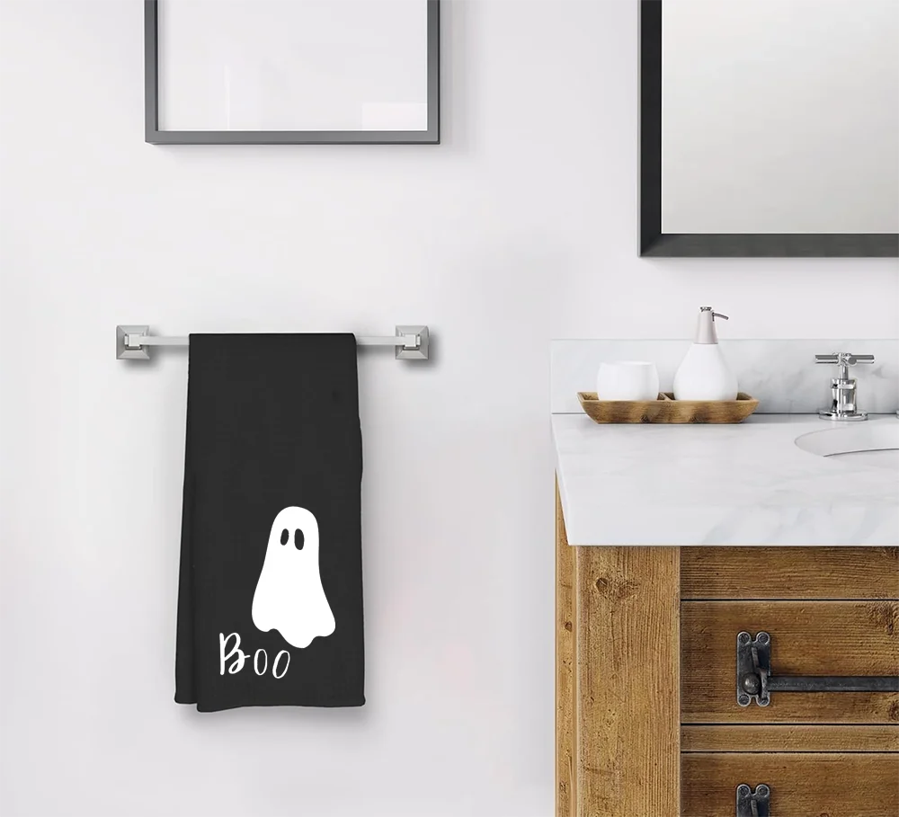 1 قطعة أسود شبح بو هالوين مناشف المطبخ مناشف الأطباق خدعة أو علاج مناشف اليد هالوين الحمام ديكور هدية للمنزل المضيف #2