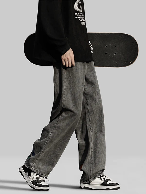 

Винтажные мужские джинсы с широкими штанинами в американском стиле High Street, прочные, из смесового хлопка, молодежные, модные, длинные, прямого кроя