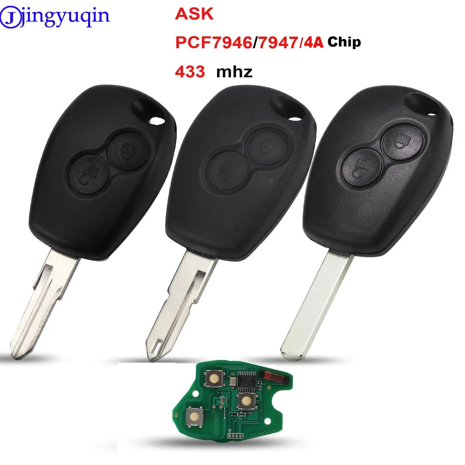 

jingyuqin 10p Car Remote Key Suit for Renault Megane Modus Clio Kangoo Logan Sandero Duster ASK PCF7946/PCF7947/4A With 433mhz