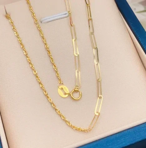 

18k gold chain necklaces rolling chain au750 jewelry fine gold AB necklaces
