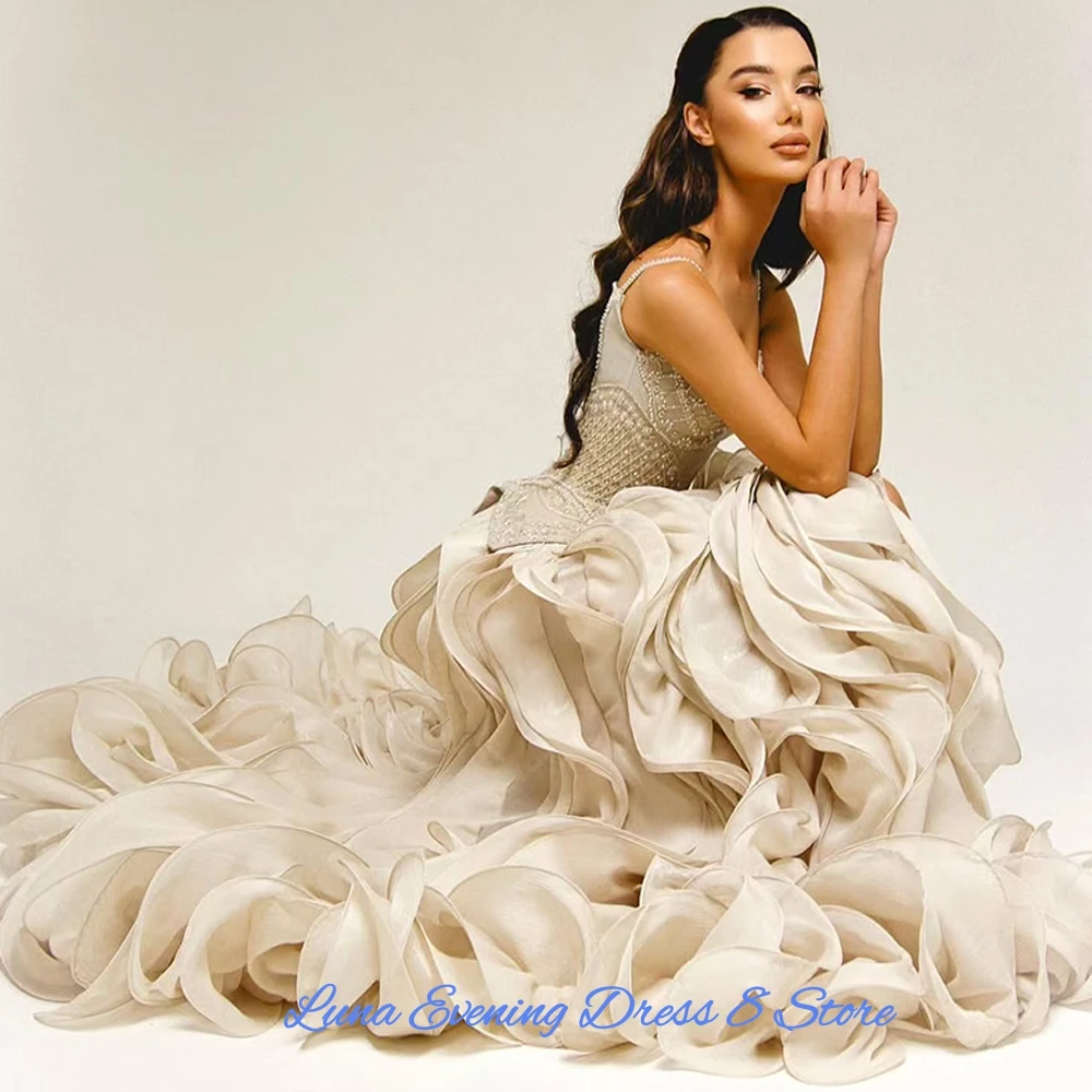 Exquisites Organza-Abendkleid, klassische ärmellose Partykleider, zarte Perlenstickerei, maßgeschneiderte Kleider für besondere Anlässe