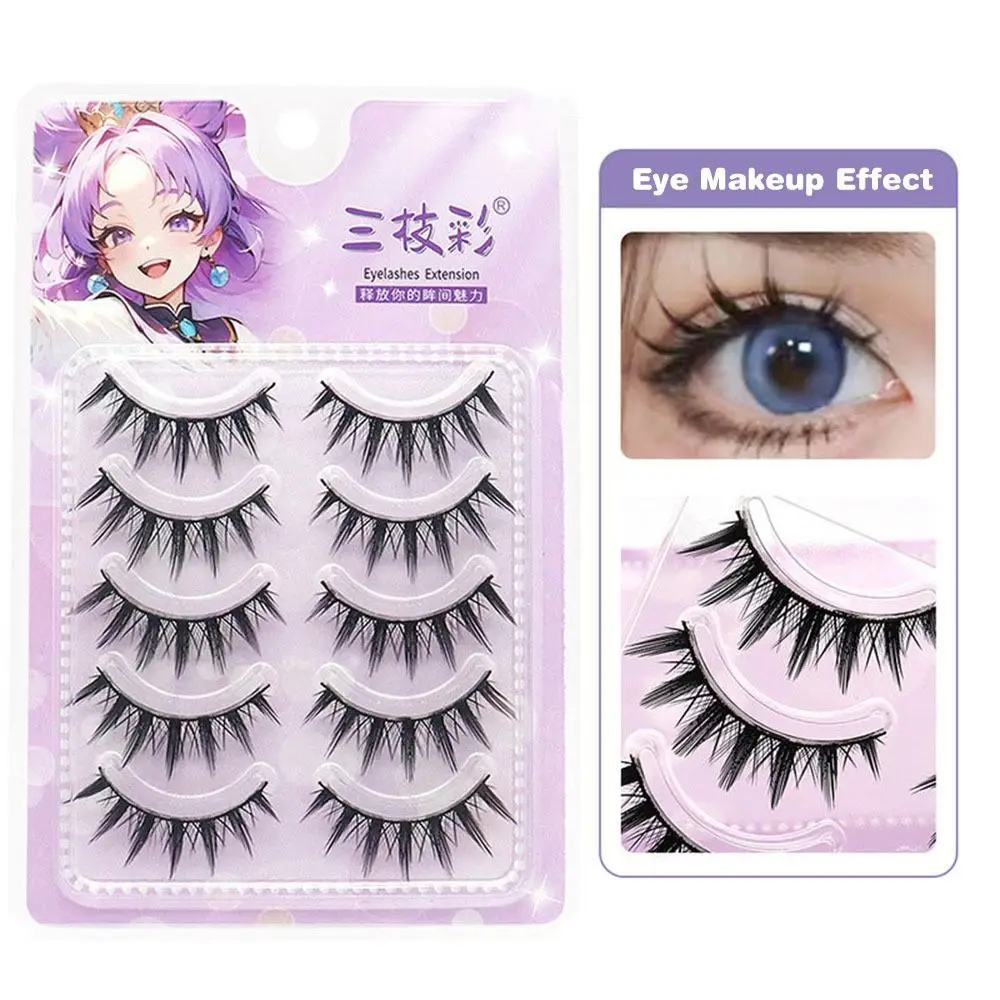 5Pairs Thai Style Makeup Fairy Lashes Wispy Spiky Lash Strips Create Gorgeous Makeup Cosplay Masquerade Party Eyelashes Women