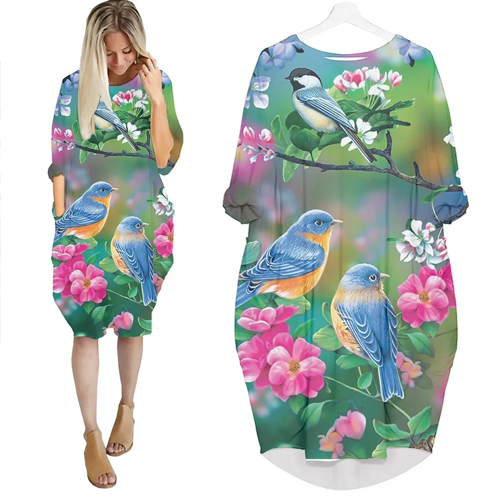 

Jumeast Women 3D Batwing Pocket Dress Female Streetwear Lovely Animal Bird Parrot Pullover Dresses Summer Skirt Nightdress