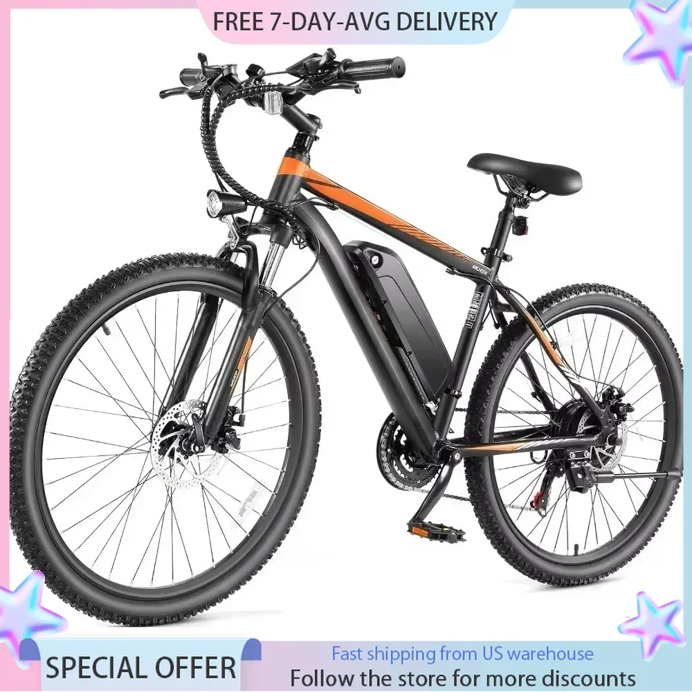 Electric Mountain Bike, Peak 750W Motor, 55 Miles 20MPH with 48V/374Wh Battery, LCD Display, 21Speed, Front Suspension, Bike