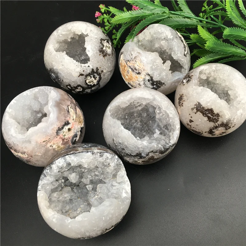 Wholesale-Natural White Agate Geode Stone Ball crafts  Natural White Agate Druzy Stone Crystal Sphere For Decoration