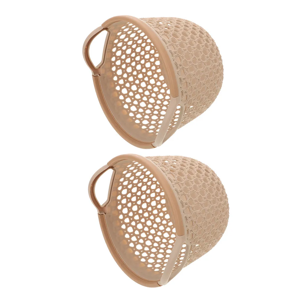 2Pcs Portable Laundry Hamper Waterproof Plastic Dirty Clothes Basket Hollow Out Ventilated Large Capacity Modern Style Bathroom