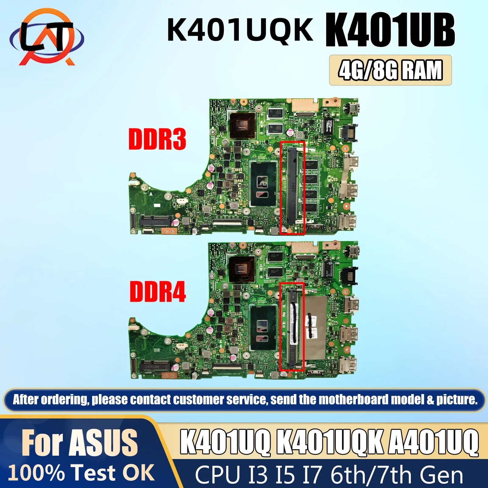 K401UB/K401UQK Laptop Motherboard For ASUS K401UQ A401U A401UQ V401UQ V400U 4G/8G RAM I3 I5 I7 6th/7th Gen V2G DDR3 DDR4