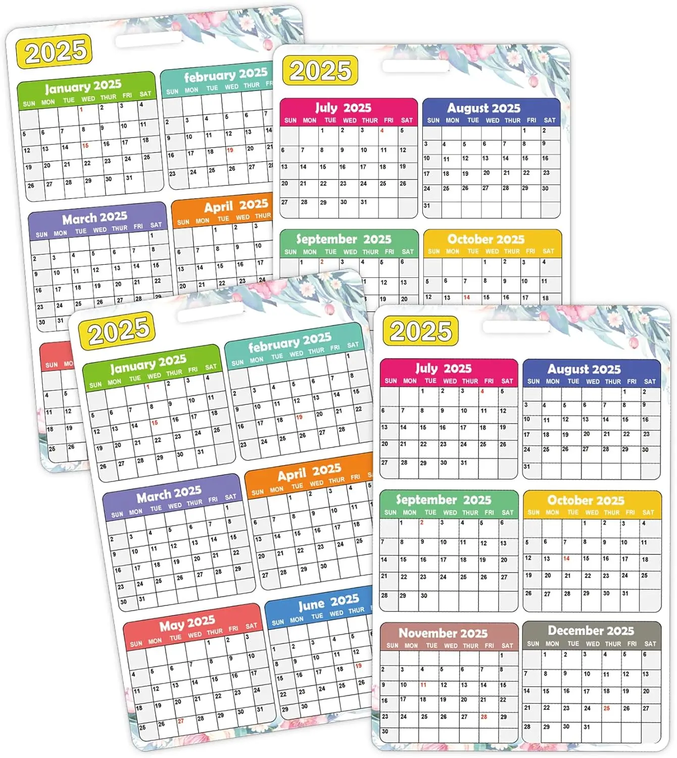 Carta badge calendario mensile 2025 Mini scheda calendario programma da 3,3x2,2 pollici per notebook Forniture giornaliere per diario Confezione da 4