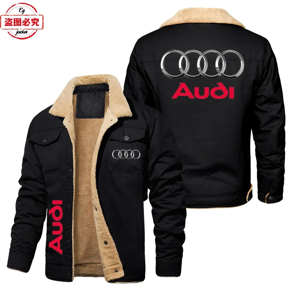 Car logo jacket plus velvet winter warm jacket Audi car team men's stand-up collar racing suit overalls