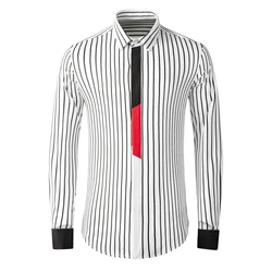 High End Striped Shirt for Men Fashion Slim Long Sleeved Casual Business Dress Shirt Luxury Social Banquet Party Men Clothing