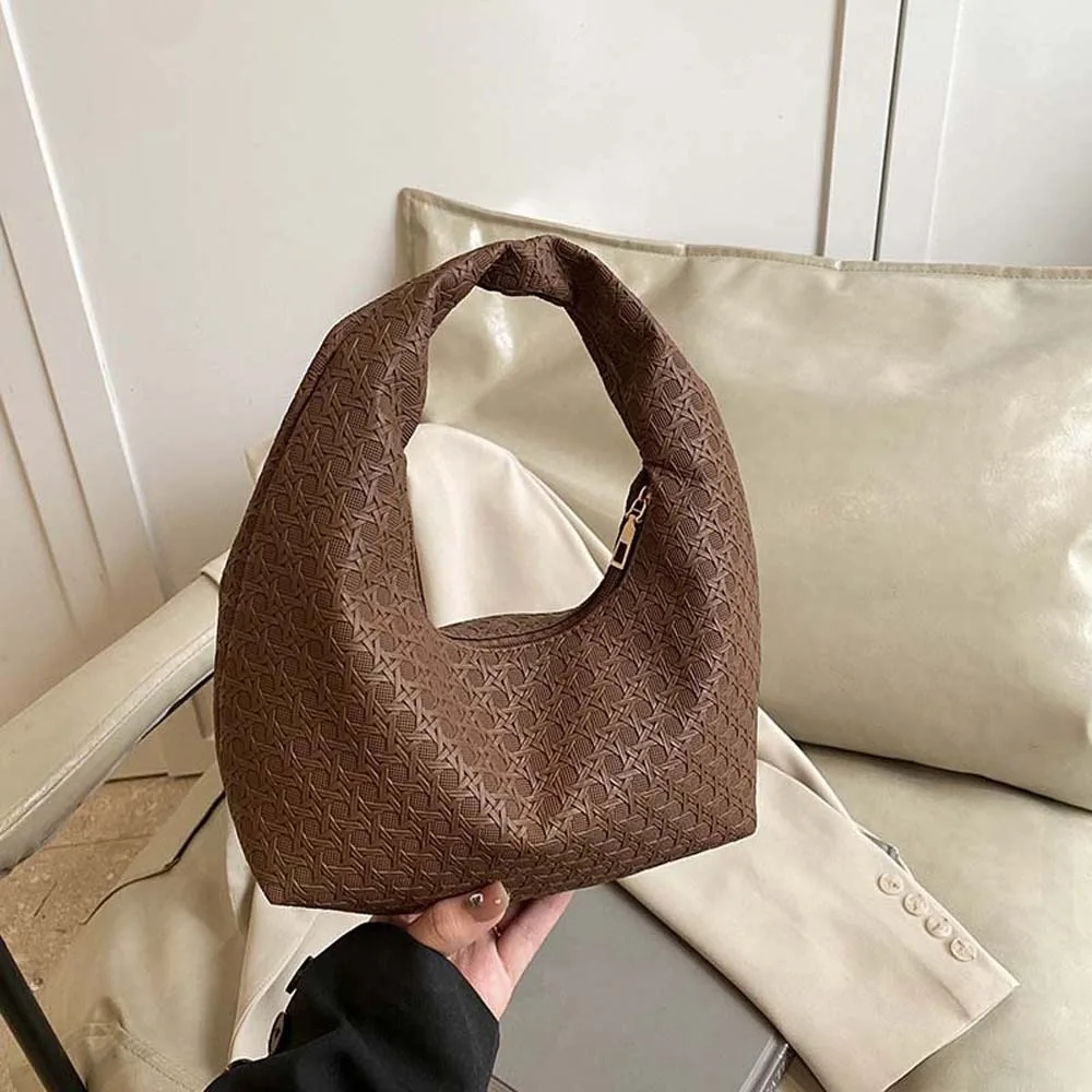 

Portable Elegant Soft Leather Handbag Texture Large Capacity Underarm Bag Black French Style Woven Embossed Hobo Shopping