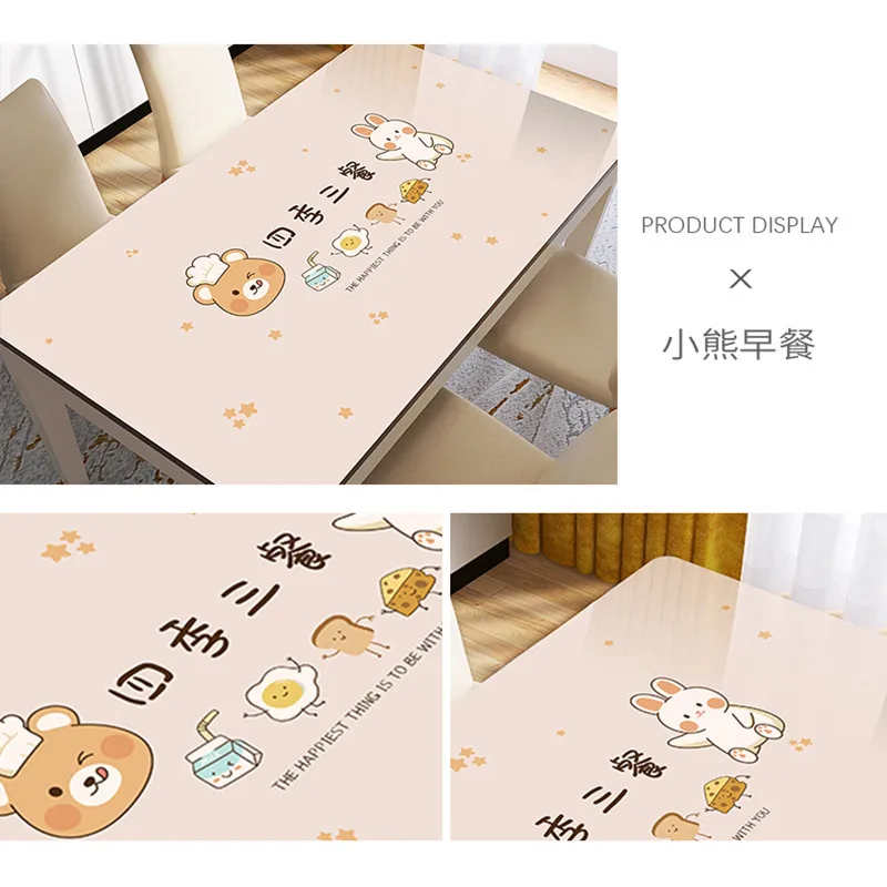 2024 New Little Bear Breakfast Soft Glass Table Mat Table Cloth Waterproof, Oil Resistant, and Non Wash Rectangular Table Mat