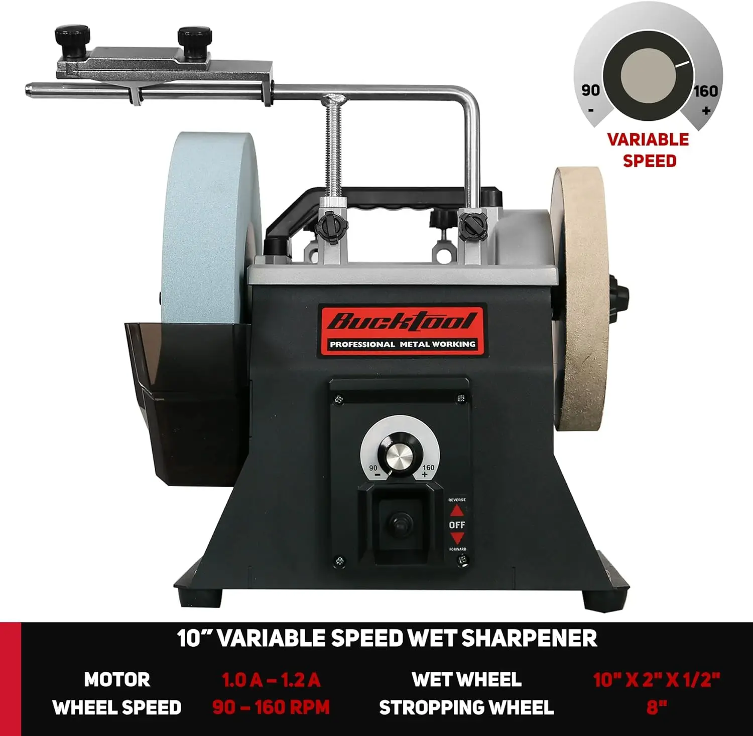 10-Inch Variable Speed Wet Sharpening System 1.2-Amp Two-Direction Water Cooled Wet Stone Grinder 90-160RPM