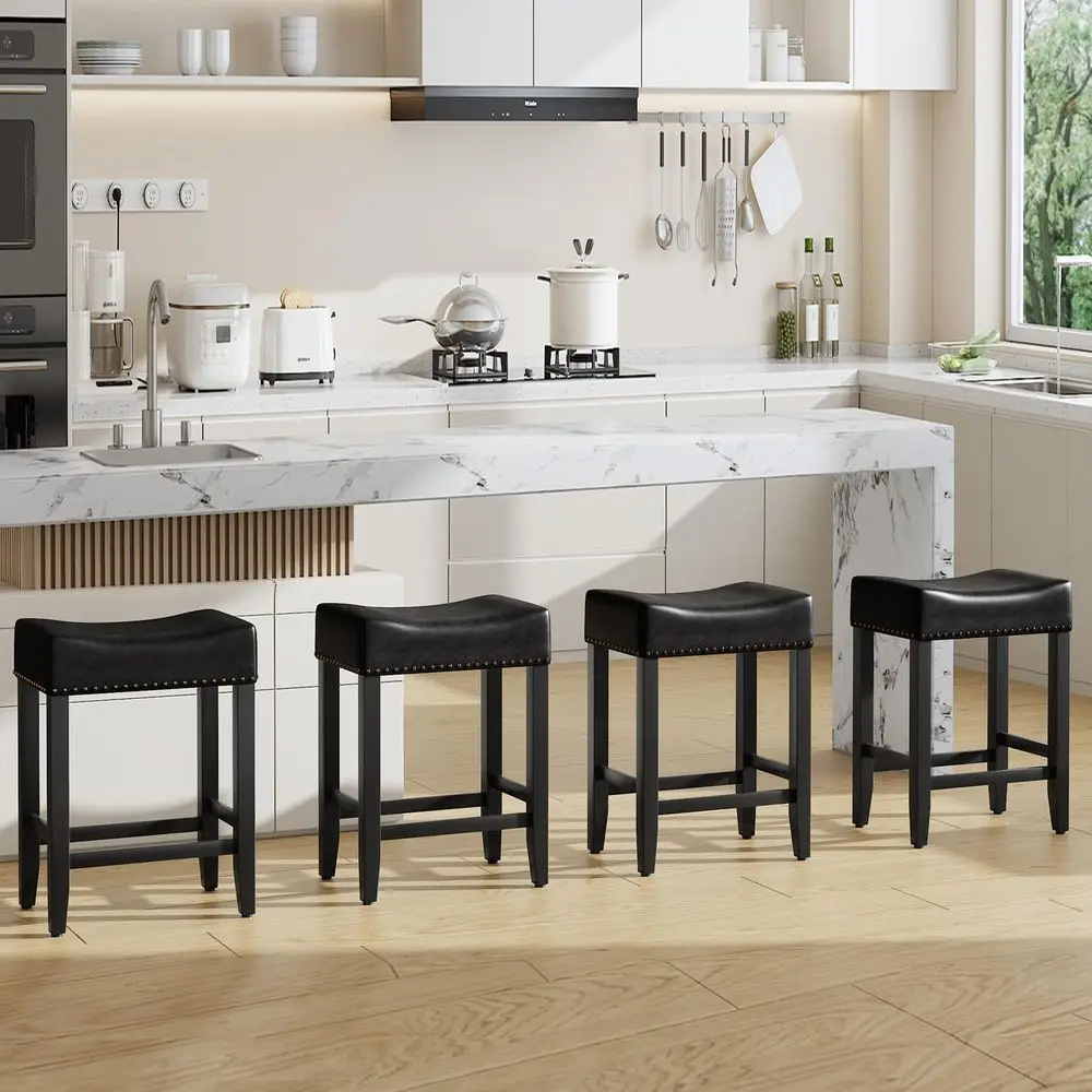 

Bar Stools Set of 6,25.7 inch Counter Height Bar Stools,Upholstered Kitchen Barstools with Solid Wooden Legs, Saddle Stools for