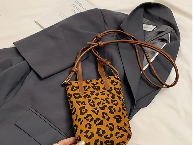 Retro Leopards Print Mini Crossbody Bag Small Square Suede Surface Versatile Trendy Mobile Phone Bag
