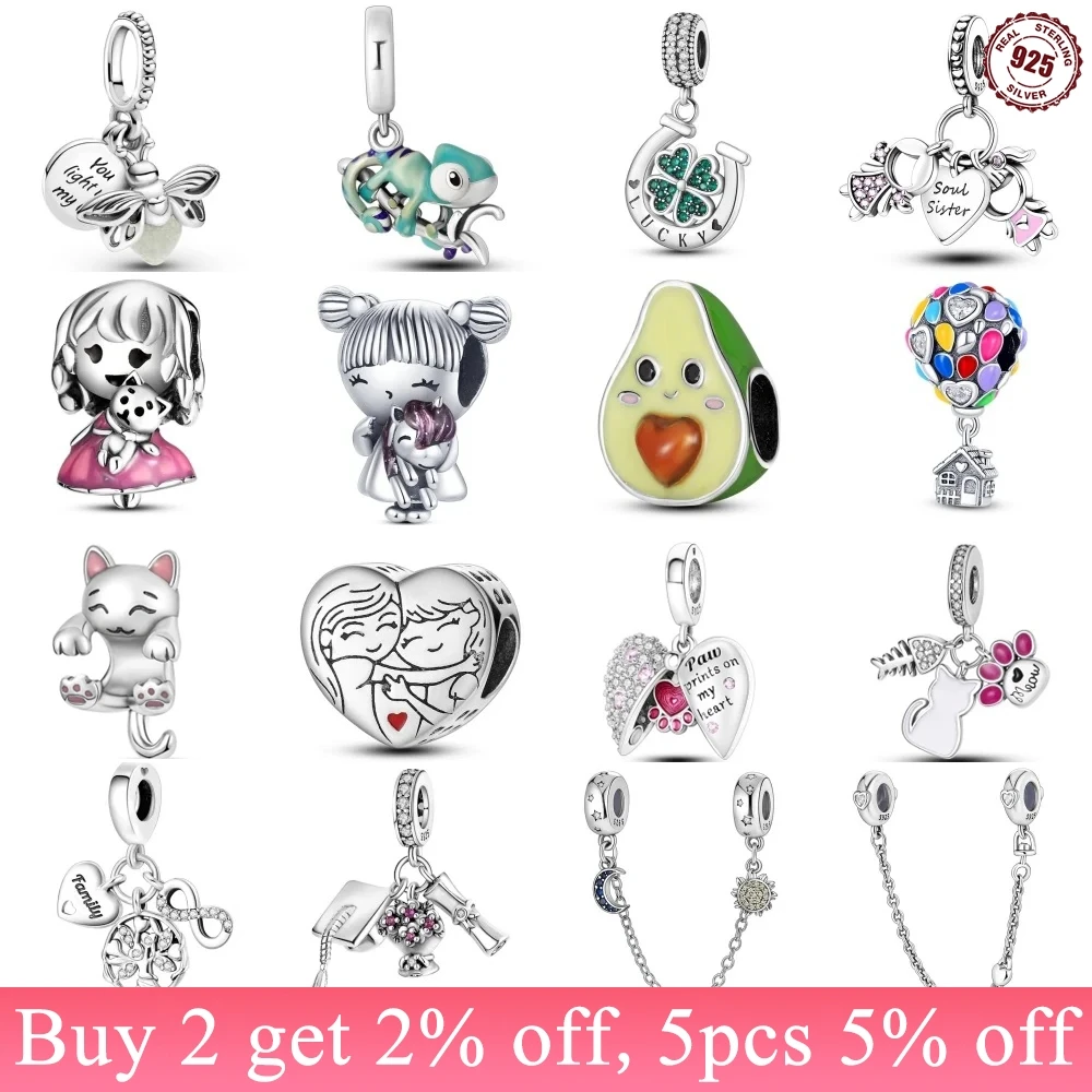 Breloques en argent regardé 925 pour bracelets Pandora originaux, pendentif animal mignon, perles caméléon, luciole, salle de bain, style T 92, bijoux cadeaux