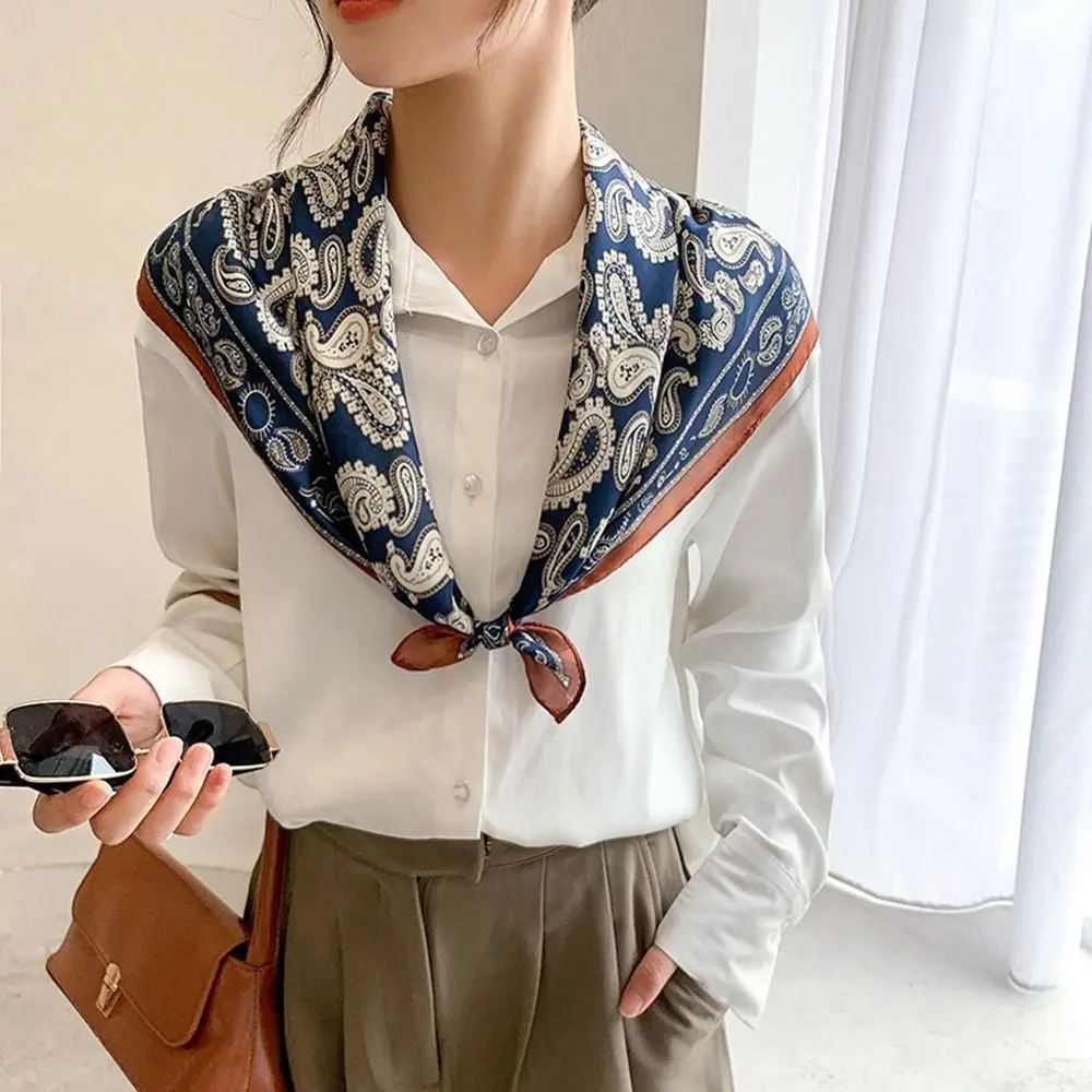 

Bag Decoration French Printing Collocation Clothing Accessories Female Shawl Korean Style Scarves Silk Scarf Printed Scarf