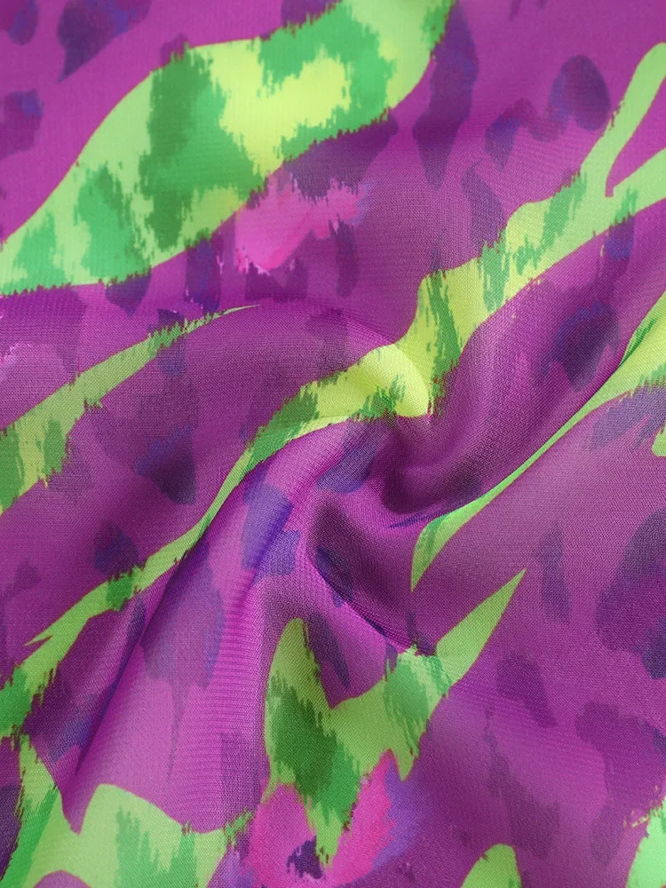 2025 Two Piece Cover Ups Set Colorful Swimsuit Mesh Cover Bikinis Purple Bathing Suit Sexy Bikini Sets Swimwear Print Beachwear