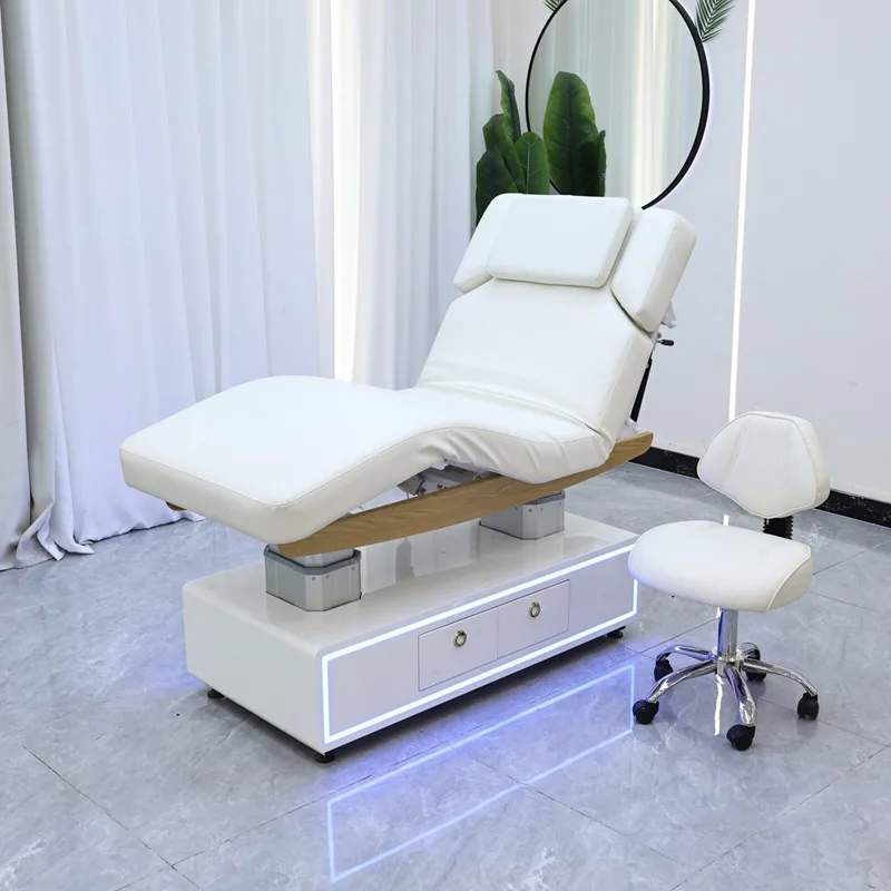 New Modern Esthetician Electric Massage Table Bed With Full Tilt Function LED Base And Storage Drawers Lash Table Beauty Bed