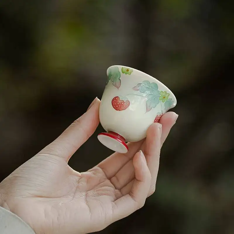 Wuyintang imitation Song Dynasty High Footed Hand Painted Raspberry Pi Master Cup Healing Style Artistic Tea Set For Women