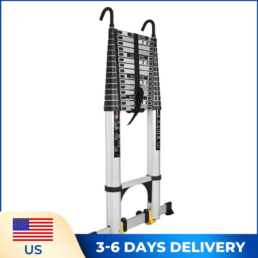 Aluminum 7.1 Meter Lightweight Extension Ladder W/2 Triangle Stabilizer Folding Telescoping Step Ladder for RV Home Outdoor Work