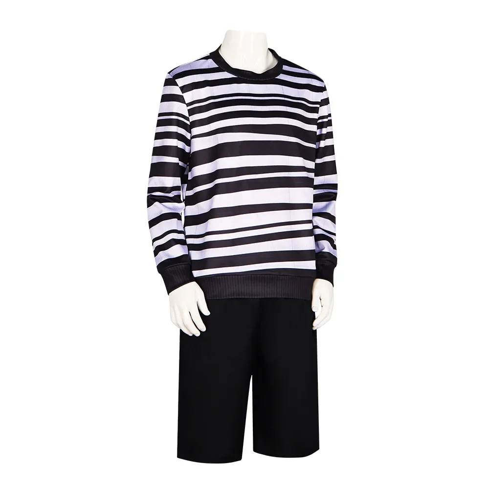 Halloween-outfit voor heren en jongens - Movie Pugsley Addams Family Gothic cosplaykostuum met zwart-wit gestreepte overhemdjurk