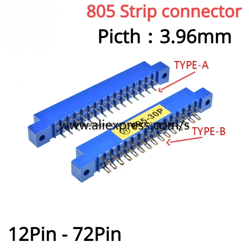 2PCS 805 Strip connector 3.96mm Pitch 12/16/20/24/30/36/44/56P/72 pin PCB Mount Card Edge Connector socket 16P 20P 30P 36P 44P