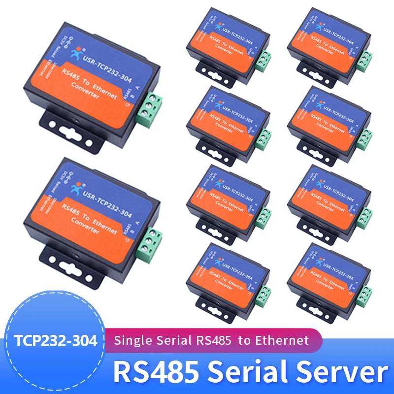 Módulo Conversor de Servidor Ethernet, Página Web Integrada, Serial, RS485 para TCP, IP, USR-TCP232-304, 10Pcs, DHCP Suportado