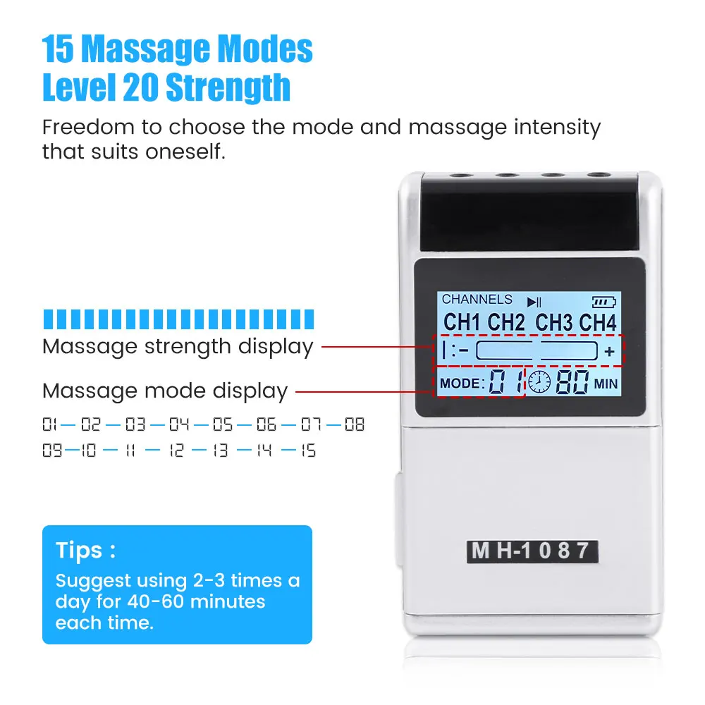 15 Modes Low Frequency Eletric PMS Compex Muscle Massage Stimulator Tens Machine Electrodes Pressotherapy Pad Massager For Body