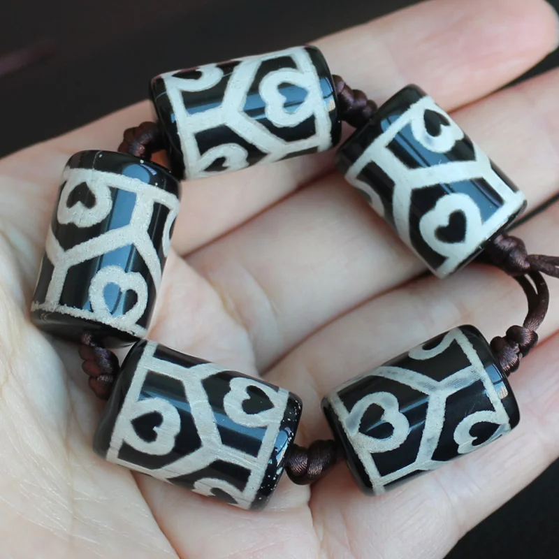 5pcs ,13-15x20-25mm Green Ancient Tibet Dzi Agates Drum Shape Beads ,Lucky Symbol,Powerful Amulet,For DIY Jewelry Making !