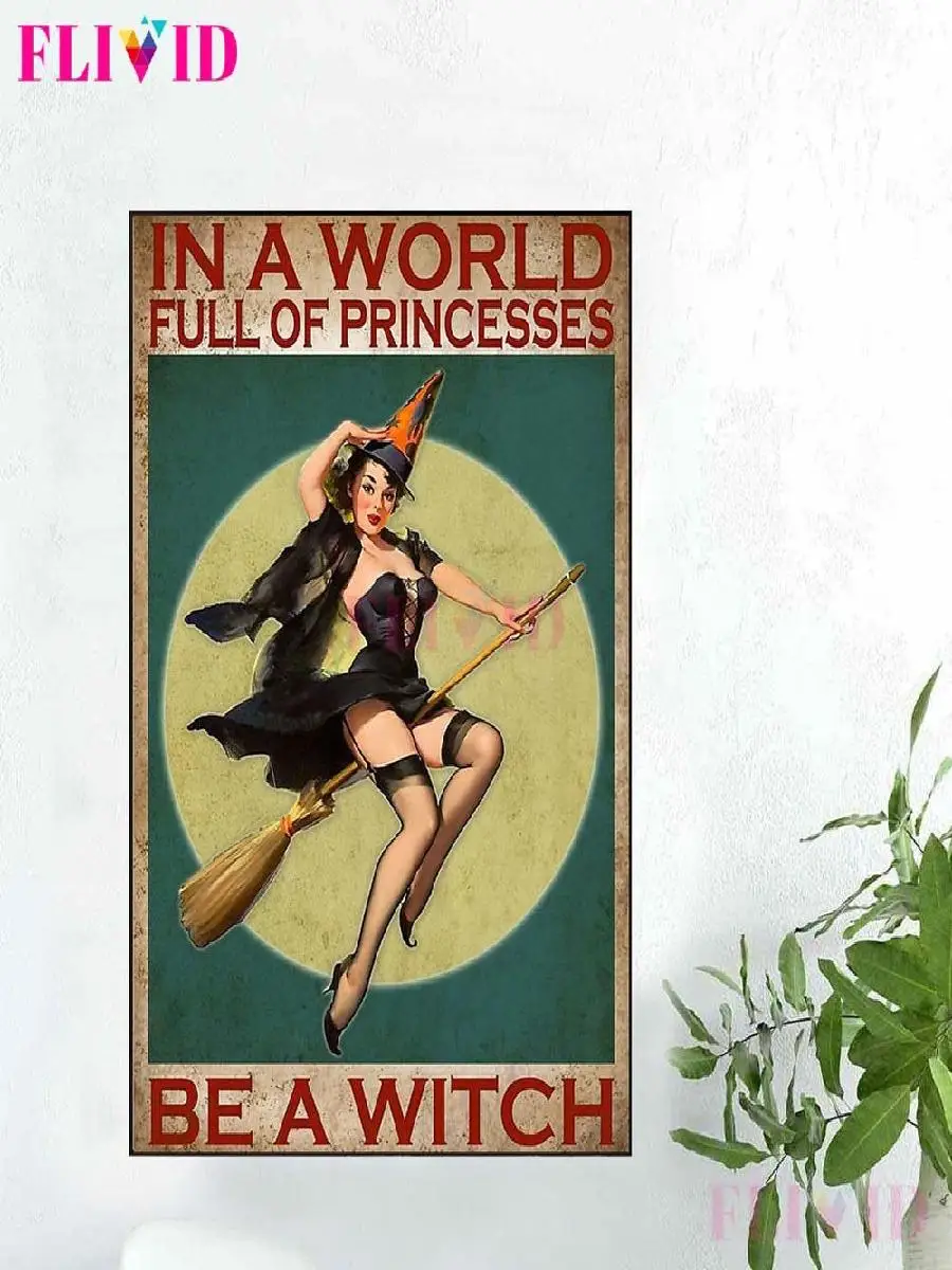 Nordic Witchcraft Canvas Art - Halloween Magic Witch & Pumpkin Poster for Living Room Decor, Unframed